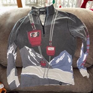 Neve Skiing Pullover Top Quarter Zip Mountain Graphic Long Sleeve Med tignes